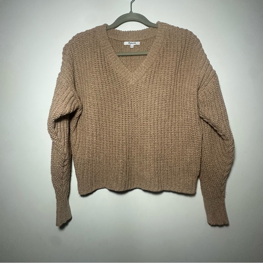 Madewell Cropped Wool Silk Blend Pleated Sleeves Knit Sweater Size XS